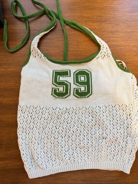 Pacsun Cream/White Green Number 59 Knit Halter Top Size Small S